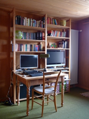 Bibliothek mit TV und PC im Balkonzimmer